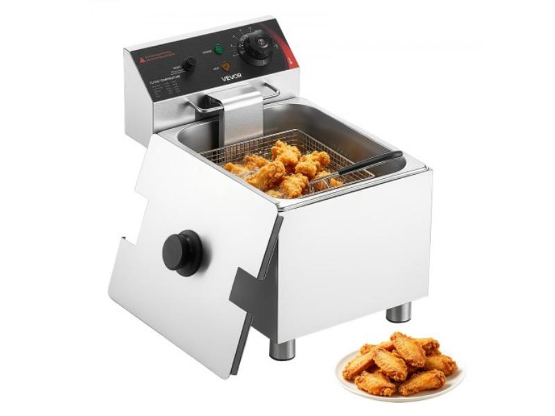 Commercial Electric Deep Fryer - 12.15 qt. - 1750W Stainless Steel Countertop Fryer with Basket & Lid - Overheat Protection - Temp Control - Silver
