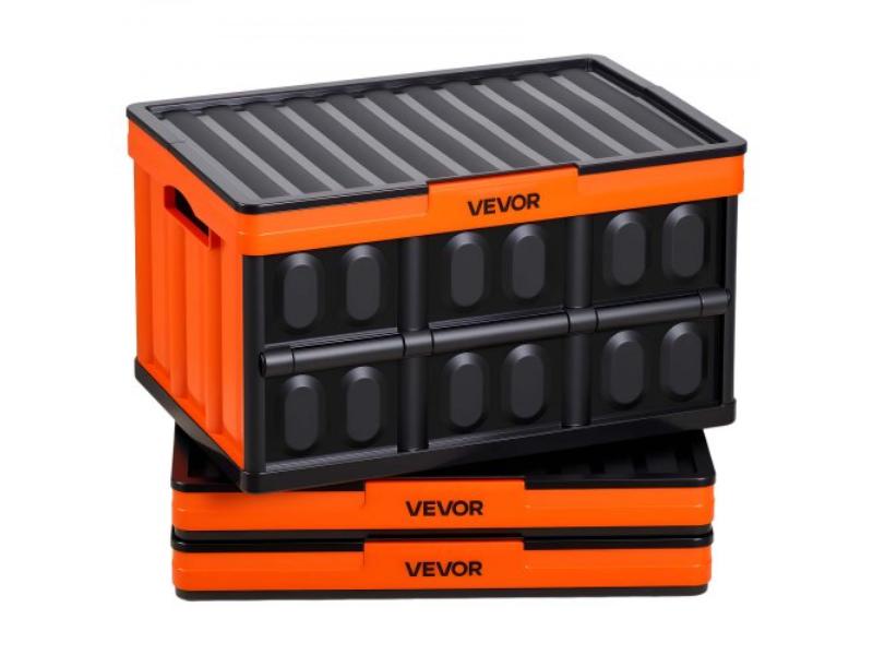 Plastic Collapsible Storage Bins - 45L - Stackable Folding Storage Crates with Handles - Holds 44 lbs Per Bin for Home Organizing - Pack of 3