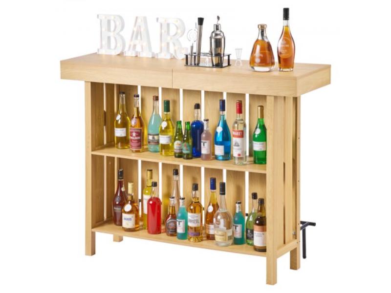 Home Bar Unit - 3-Tier Wine Bar Cabinet Table with Storage Shelves - Opener Storage Box & Adjustable Pads - Wood & Metal Liquor Cabinet, Black