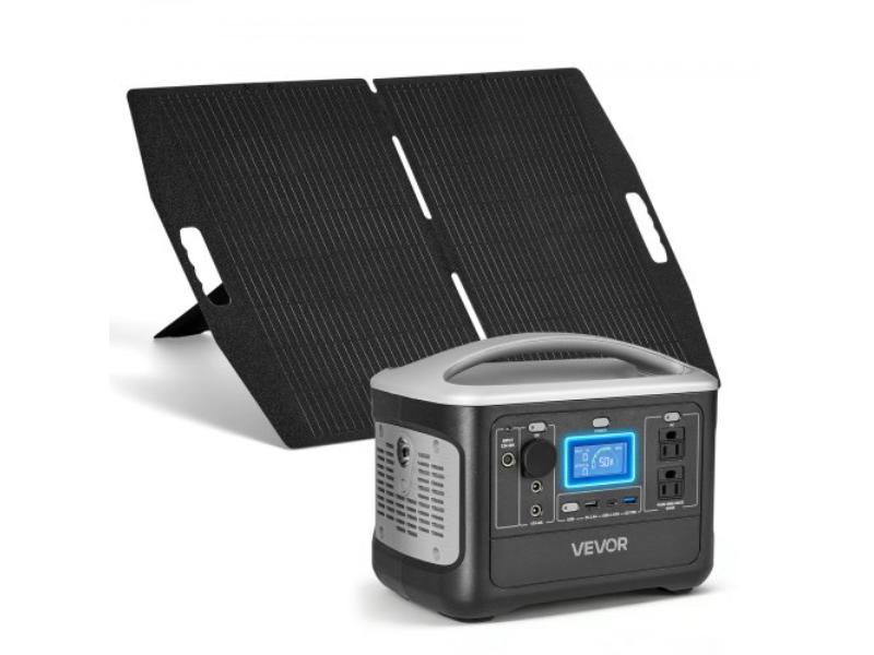 Portable Power Station - 600W Solar Generator with 493Wh LiFePO4 Battery Backup - 8 Output Ports for Home Emergency & Outdoor Camping - RV Travel
