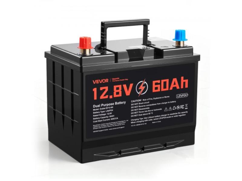 12V 60Ah Dual Purpose LiFePO4 Lithium Battery - 800 CCA Group 24 - Starter Plus Deep Cycle - Built-in Smart BMS for Automotive - Trolling Motor