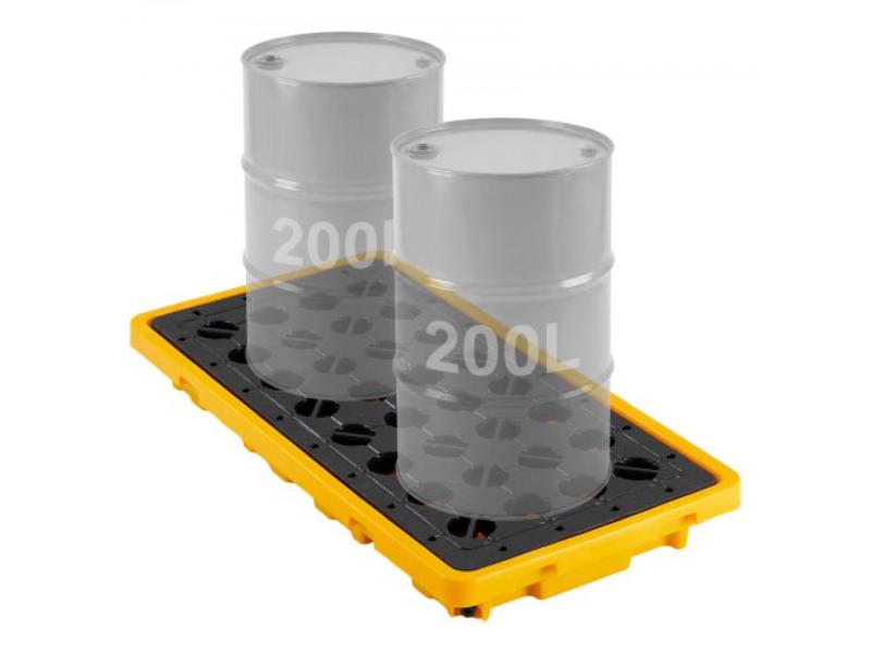 Spill Containment Pallet - 21 Gallon Sump - 4409 lbs Load Capacity - Heavy-Duty Polyethylene Tray with Drain - 51.8 x 26.8 x 5.9 in. - Yellow