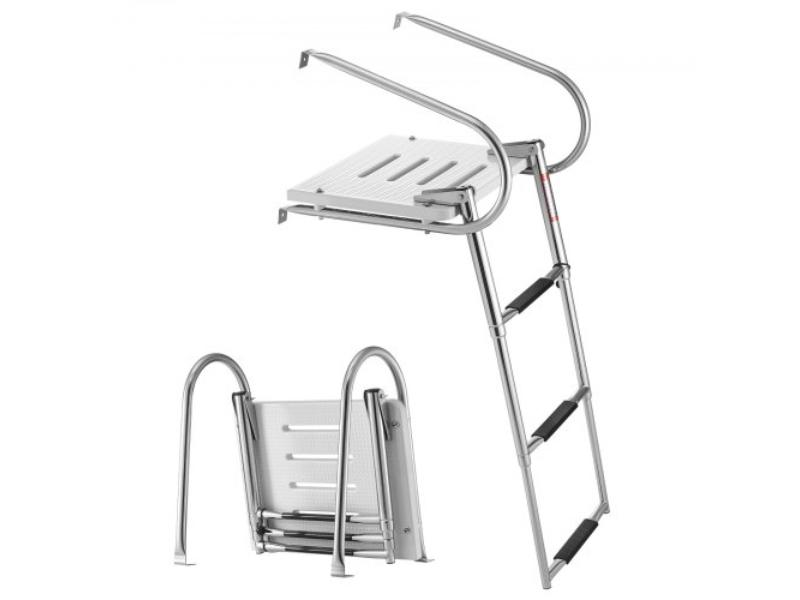 Boat Ladder - 3 Steps - Stainless Steel Telescoping Folding Swim Deck Ladder for Rear Entry Inboard - 400 lbs Capacity - Anti-Slip Steps & Handrails