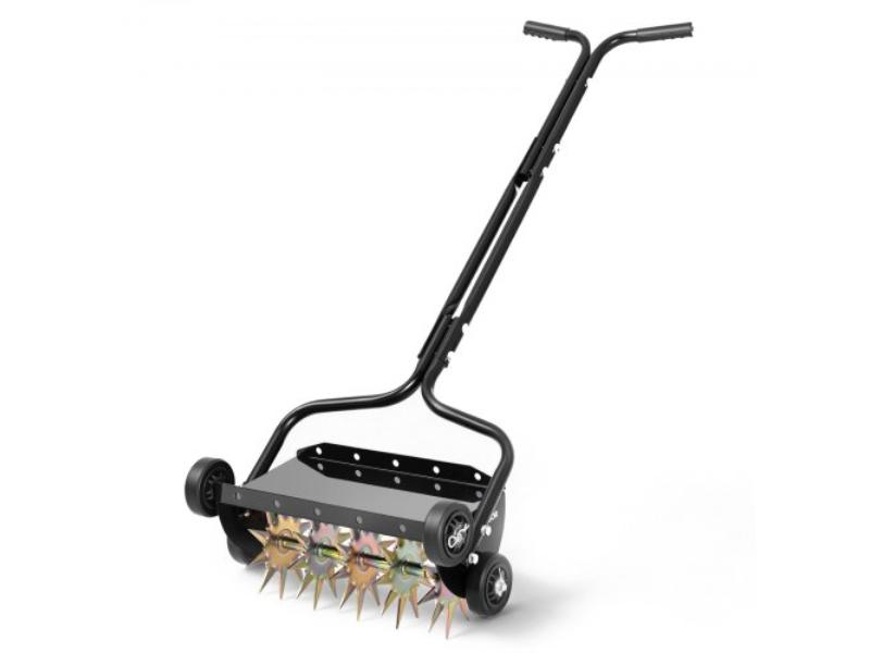 Lawn Aerator - 18 in. Manual Push Spike Aerator with 4 Wheels & Handle - Heavy Duty Grass Aerators - Supports 40 lbs Added Weight