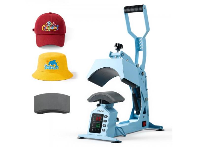 Hat Heat Press Machine - 2 Interchangeable Platens - Precise Temperature & Time Control for HTV & Sublimation Projects - Light Blue
