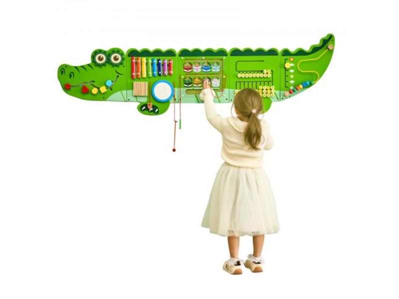 Crocodile Activity Wall Busy Board Panels - 9 Activities - Montessori Sensory Wall Toy for Kids 3-12 Years - Montessori Learning Activity Center