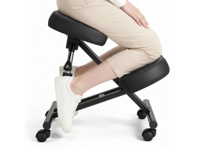 Ergonomic Kneeling Chair with Wheels - X-Shaped Posture Knee Chair - Adjustable Height & Thick Foam Cushions for Neck or Back Pain, Black