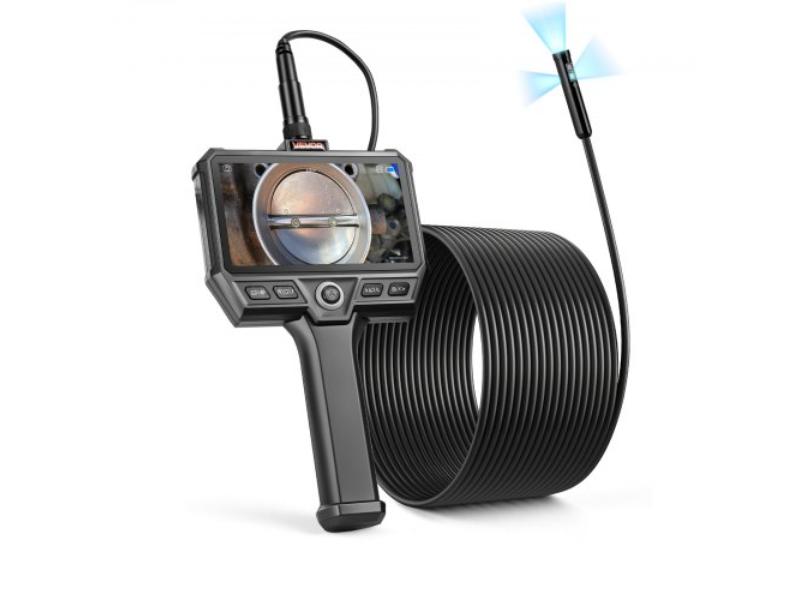Triple Lens Endoscope - 32.8 ft. Ultra-Rigid Cable - 5 in. HD IPS Screen - 8X Zoom - 5000mAh - IP67 Waterproof Snake Camera for Auto & Plumbing