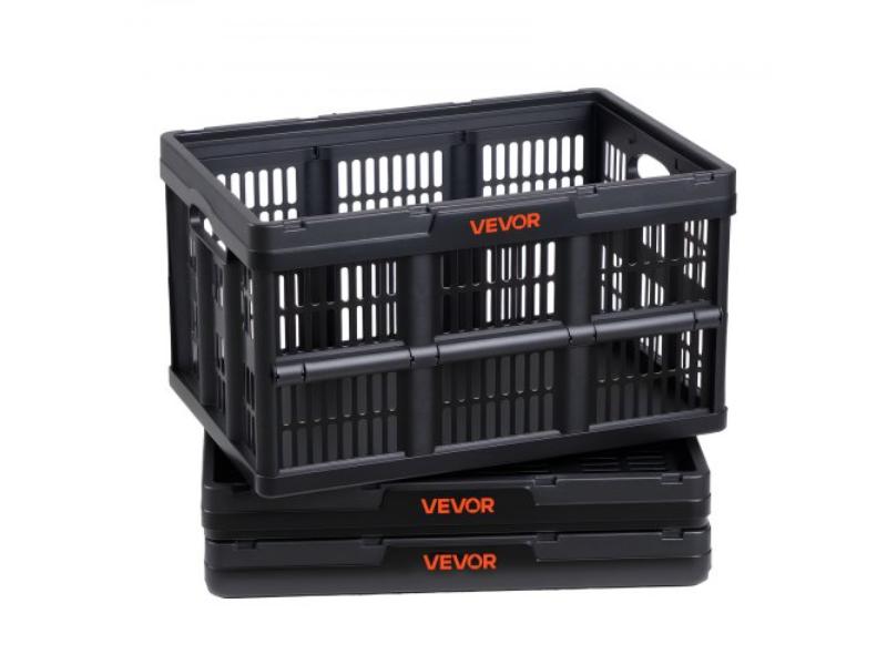 Plastic Collapsible Storage Bins - 45L - Stackable Folding Storage Crates with Handles - Holds 33 lbs Per Bin for Home Organizing - Pack of 3