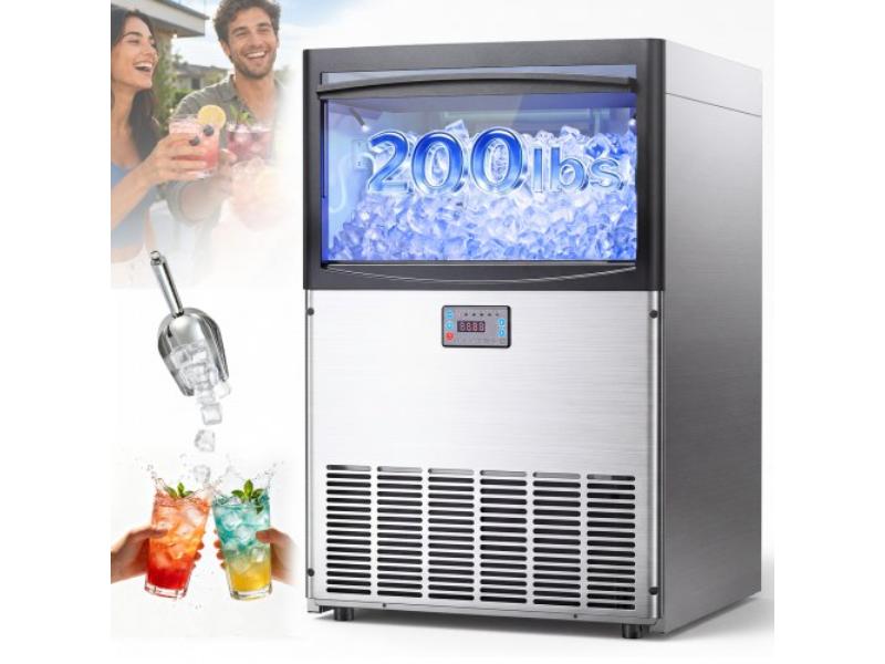 YTSZBJFB200LY91GQ001V1 200 lbs Commercial Ice Maker Machine with 50 lbs Storage Capacity, Built-in Freestanding Under Counter with LED Display