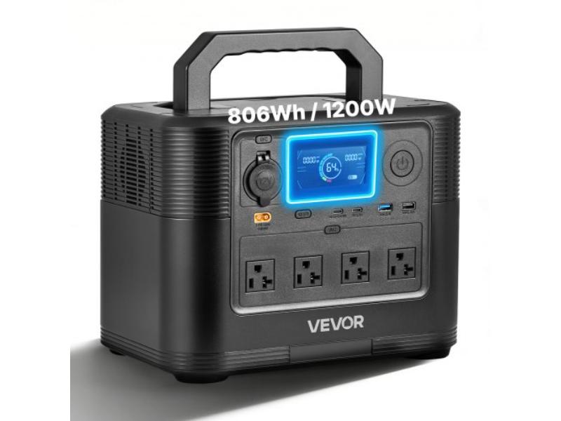 Portable Power Station - 1200W Solar Generator - 806Wh LiFePO4 Battery Backup with 10 Output Ports for Home Emergency - Outdoor Camping & RV Travel
