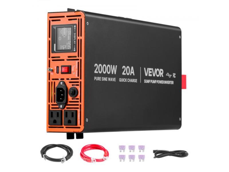 2000W Sump Pump Battery Backup System - LCD Display - Auto Switches to Battery Power for Sump Pump - Pure Sine Wave for Basement Protection