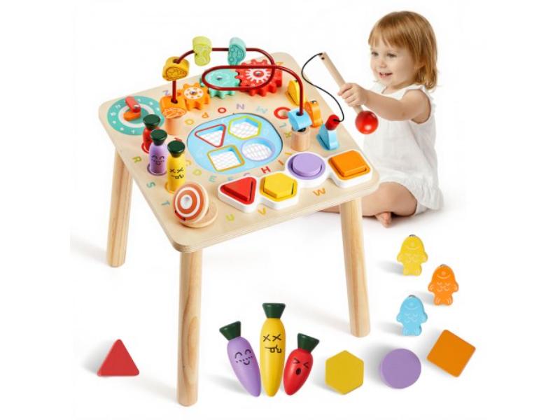 Montessori Activity Table for Toddlers 1-3 Years - 8 in. 1 Wooden Learn Activity Desk - Baby Play Table for Boys & Girls 6 Plus Months - Great Gift