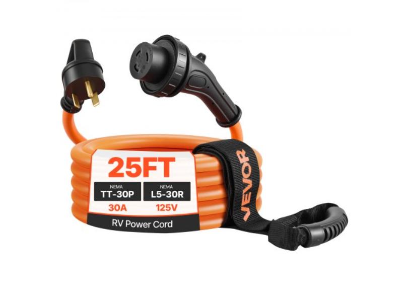30 Amp 25 ft. RV Power Cord - 125V 3750W Heavy Duty 10-3 Gauge STW Generator Cord - NEMA TT-30P to NEMA L5-30R for RV Trailer - Orange