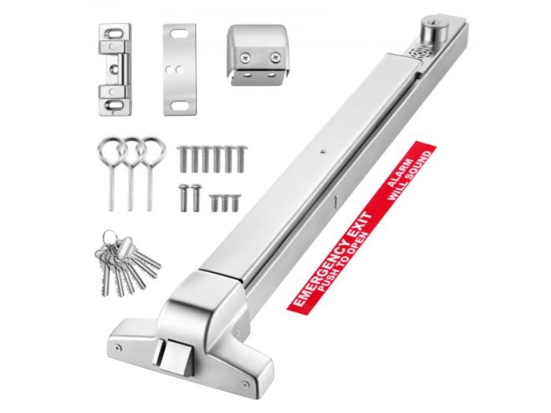 Push Bar Panic Exit Device - 31 in. Stainless Steel Commercial Panic Bar for Exit Doors with Auto Alarm System for 31 in. - 46 in. Doors - Silver