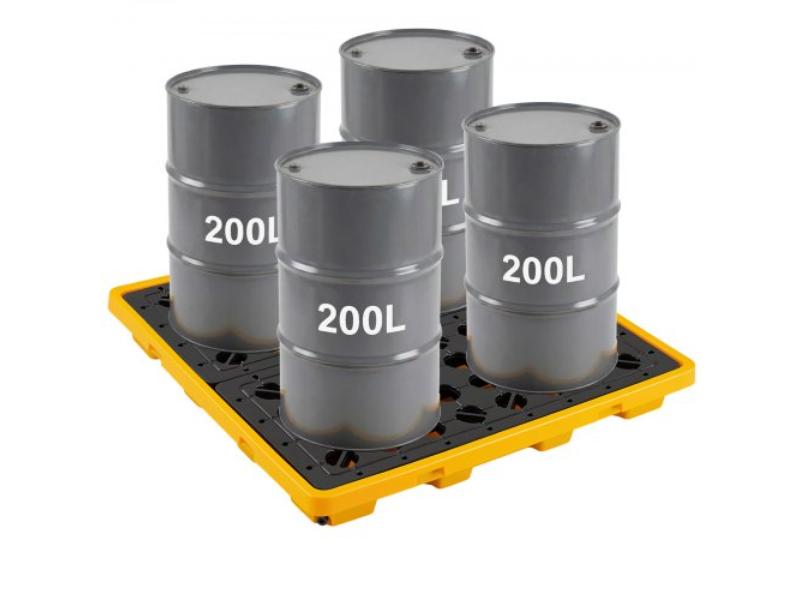 Spill Containment Pallet - 31 Gallon Sump - 8818 lbs Load Capacity - Heavy-Duty Polyethylene Tray with Drain - 51.4 x 50.4 x 5.9 in. - Yellow