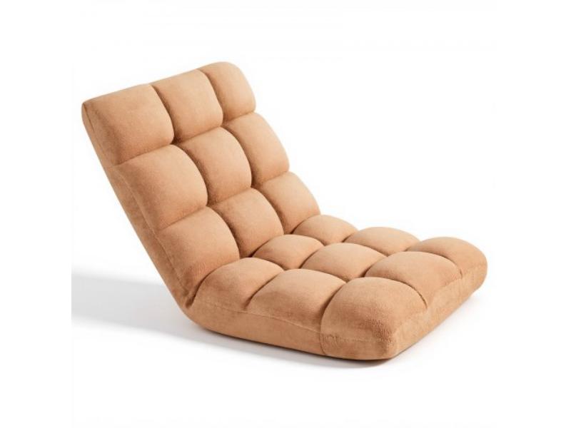 Floor Chair - 14 Adjustable Positions Folding Gaming Chair with Back Support - Sturdy Metal Frame - Recycled Foam & Coral Fleece - Brown