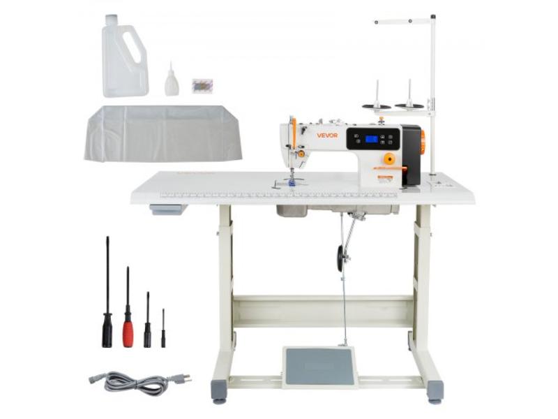 Industrial Sewing Machine - 550W Lockstitch with Servo Motor & Table Stand - 5000 SPM - Metal Frame - LCD Panel - LED Light for Cotton - Wool
