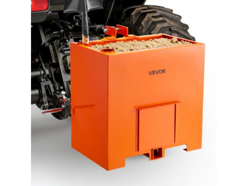 Ballast Box - 800 lbs Capacity - 3-Point Category 1 Tractor Ballast with 2 in. Hitch Receiver - Heavy-Duty Steel - 5 ft. - Orange
