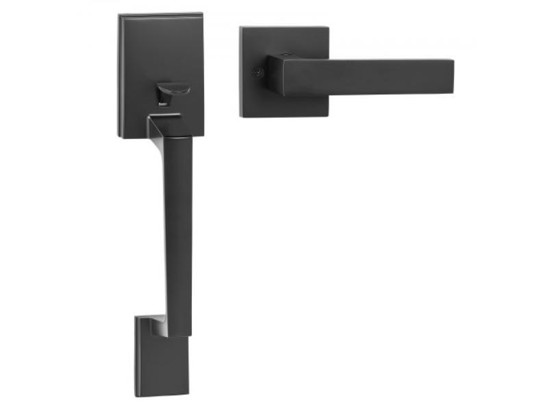MGGSBYGHBDSFABDZHV0 Square Front Door Handle Set with Lever, No Lock & Reversible Adjustable Fit - Matte Black