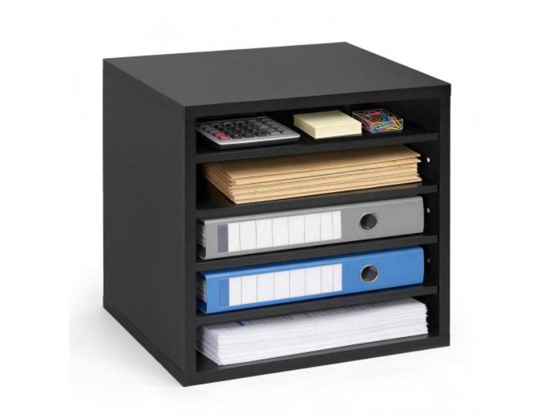 Literature Organizer - 5 Compartments Office Mailbox with Adjustable Shelves - Wooden Mailbox Sorter with MDF for File - Document & Paper, Black