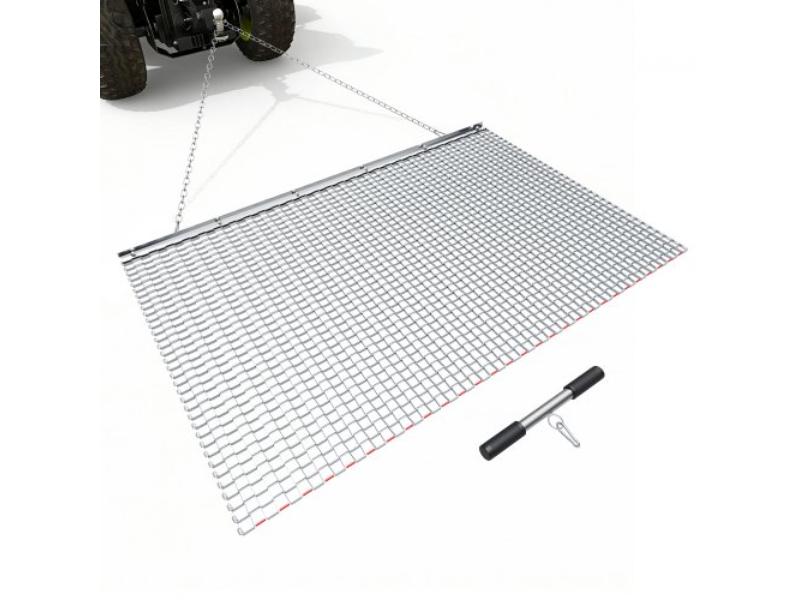 Drag Harrow - 5 x 3 ft. High-Efficiency Chain Harrow Rake for ATVs - UTVs - Tractors - Durable Galvanized Steel Mesh Drag Mat with Towing Chain