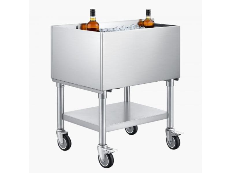 Commercial Ice Bin - 65.1 qt. Max Capacity - 24 x 19 x 35 in. Stainless Steel Ice Chest with Sliding Lid & Bottle Holders - NSF Certified