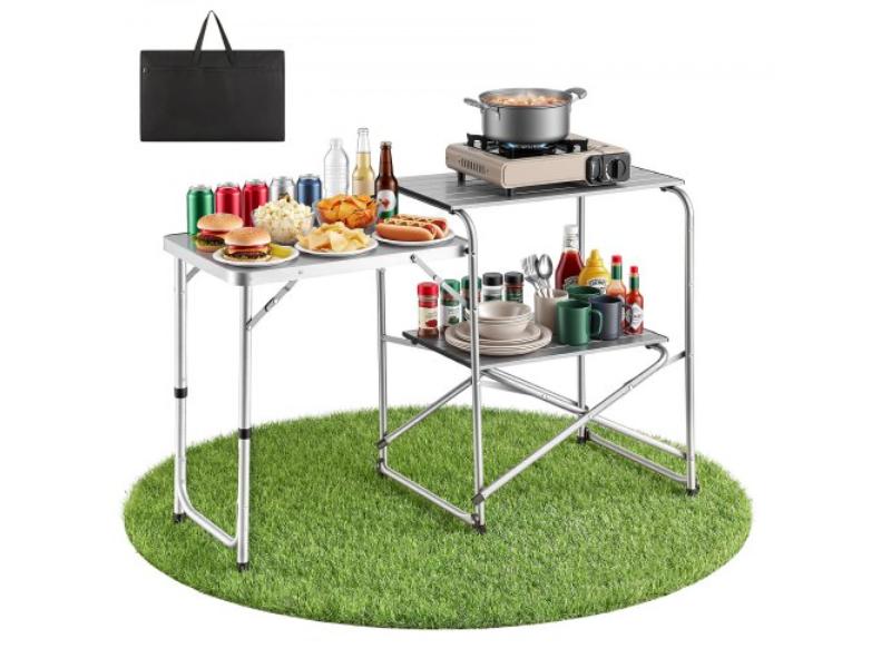 Camping Kitchen Table - Slim-Fold Cook Station - Portable Folding Table with Side Table - Heat Resistant Top - Ideal for Outdoor Use
