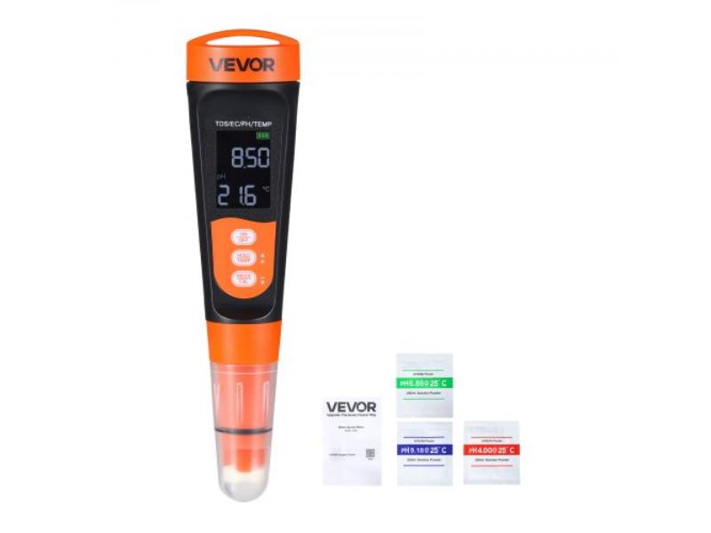 PH Meter Accurate PH-EC-TDS Multi-Parameter Measurement - IP68 Waterproof Probe - Pocket Tester Kit with Calibration Powder, Orange & Black