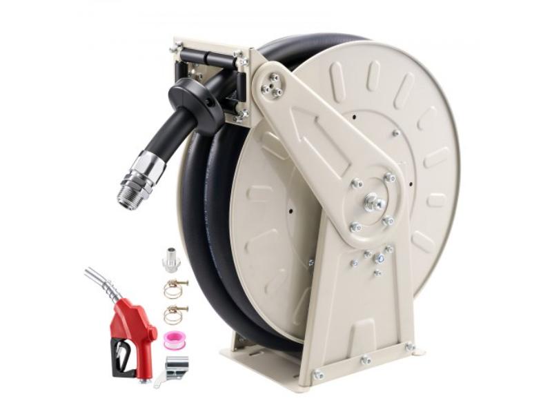 Fuel Hose Reel - 1 in. x 33 ft. - Retractable - Spring Driven - 300 PSI Heavy-Duty Carbon Steel with Rubber Hose for Diesel Fuel & Kerosene