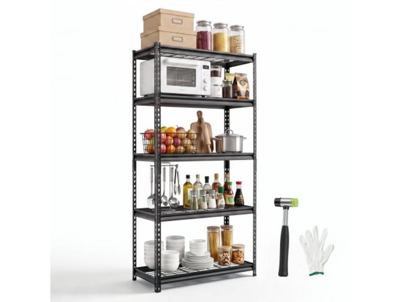 Storage Shelves - 5-Tier 2000 lbs Garage Shelving - 36 x 16 x 71.4 in. for Garage - Basement - Warehouse & Kitchen - Heavy-Duty Metal, Black