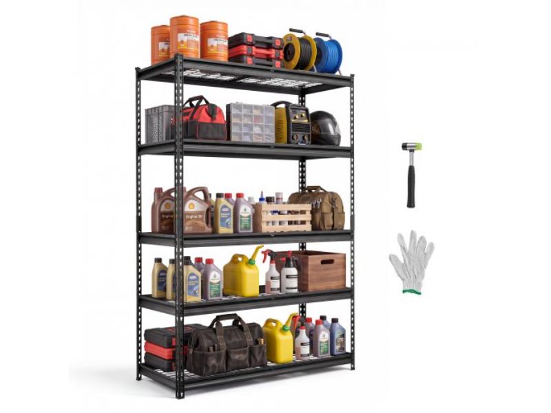 Storage Shelves - 5-Tier 3000 lbs Garage Shelving - 48 x 20 x 71.4 in. for Garage - Basement - Warehouse & Kitchen - Heavy-Duty Metal, Black