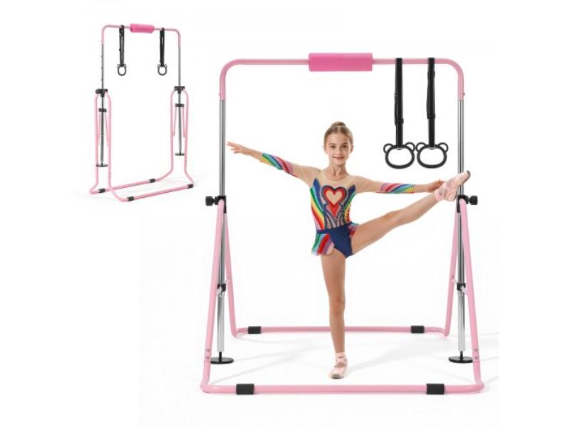 Gymnastic Bars for Kids - 140 lbs Capacity Folding Training Kip Bar - Adjustable Height Horizontal Bar for Home & Outdoor Training Equipment - Pink