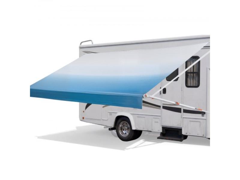 Manual RV Awning Kit - 20.12 ft. Retractable Awning with Aluminum Frame & Waterproof PVC Fabric - Fits Most RVs - Gradient Blue