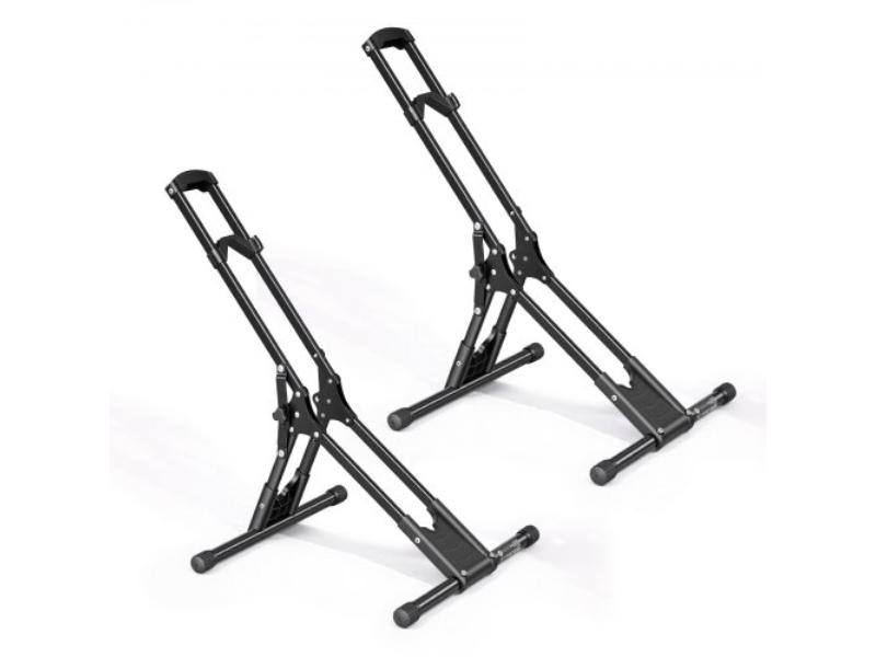 Bike Stand - Foldable Freestanding Storage Rack - Carbon Steel Bicycle Floor Stand - Fits 20-29 in. Wheels for Garage & Home, Black - Pack of 2