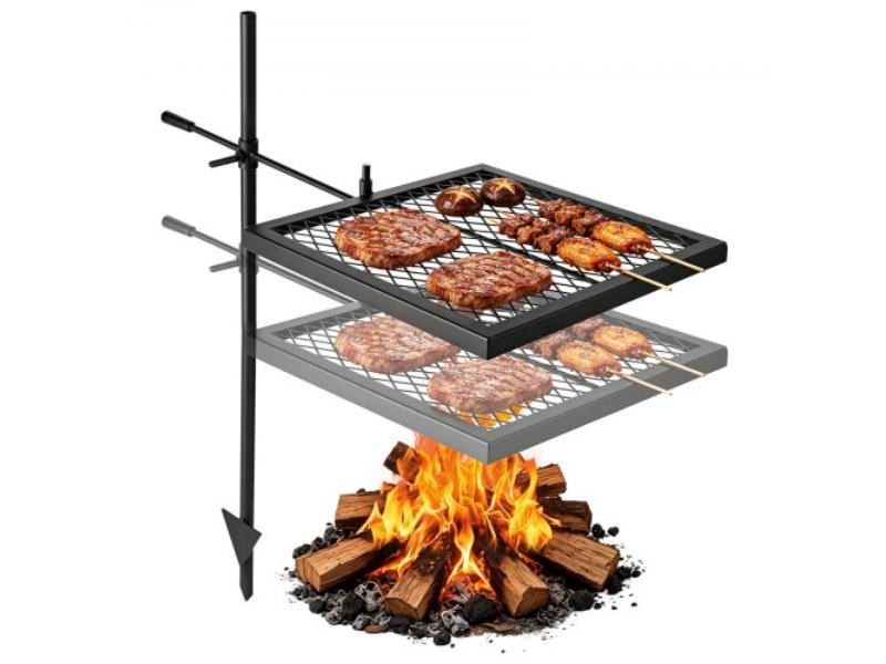 Heavy Duty Swivel Campfire Grill - 16 in. Portable BBQ Grate - Sturdy Steel - 360 Deg Height Adjustable for Outdoor Cooking - Black