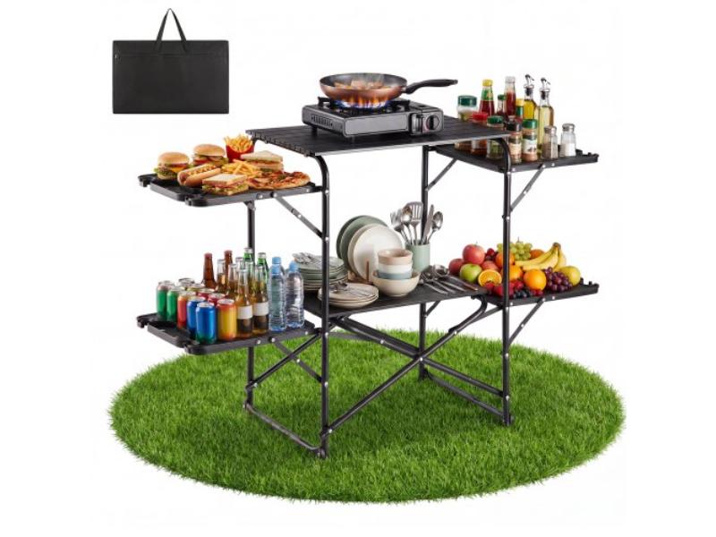 Camping Kitchen Table - Slim-Fold Cook Station - Portable Folding Table with 4 Side Tables - Heat Resistant Top - Ideal for Outdoor Use