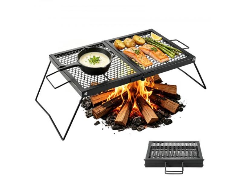 Heavy Duty Folding Campfire Grill - 24 in. Portable Camping Grill Grate - Sturdy Steel Mesh - Grilling Rack for Outdoor Cooking - Black