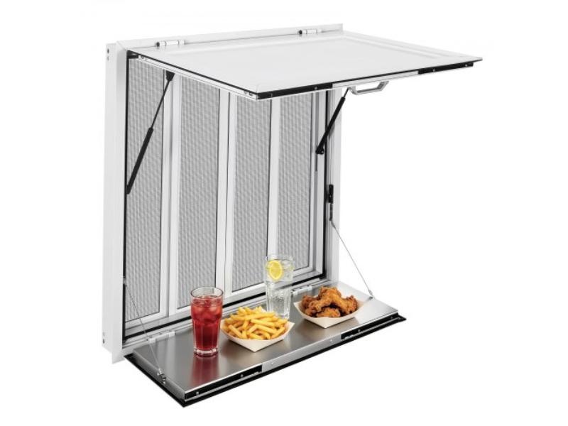 Concession Window Folding Shelf - 36 x 36 in. Aluminum Alloy Service Window for Food Truck - Up to 85 Degrees with 4 Sliding Windows