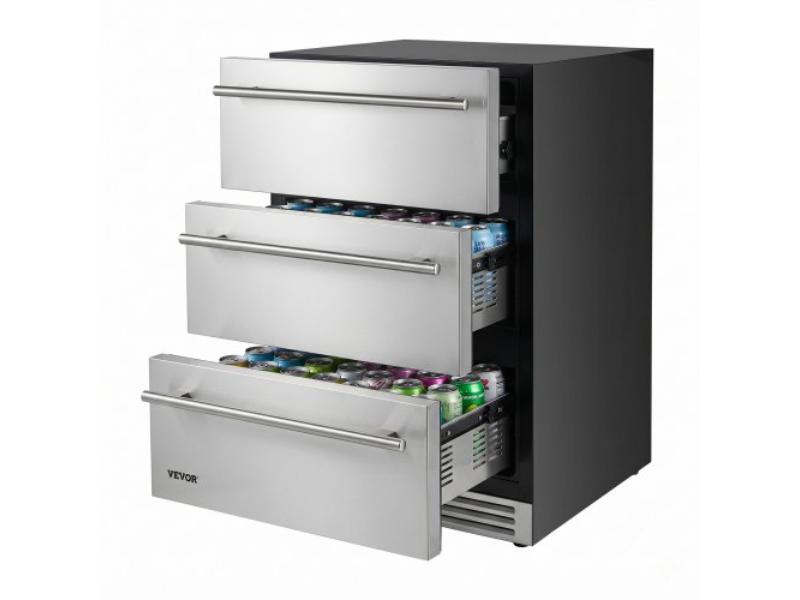 3-Drawer Refrigerator - 24 in. Undercounter Beverage Cooler - Large Capacity - 304 Stainless Steel Drawers - Fast Cooling for Kitchen & Home Bar