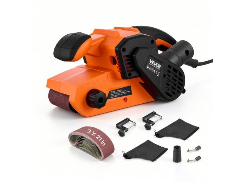 Belt Sander - 3 x 21 in. - 6 Speeds 630-1200 FPM - Handheld & Benchtop Sanding Machine with 2 Dust Bags Sanding Belts & 2 Clamps - 10 Piece