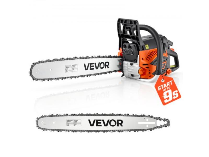 Gas Powered Chainsaw - 58CC 3.22HP 2 Stroke Engine for Wood Cutting - Tree Trimming & Land Clearing - Throttle-Synced Choke - Non-Slip Handle