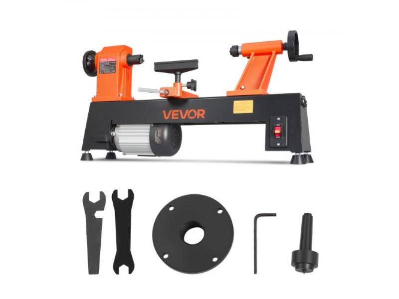 Wood Lathe - 0.75 HP - 12 x 18 in. Benchtop Machine - 5 Speeds 780-1320-1920-2640-3840 RPM with Tool Rest - Wrenches - Faceplate Heavy Duty