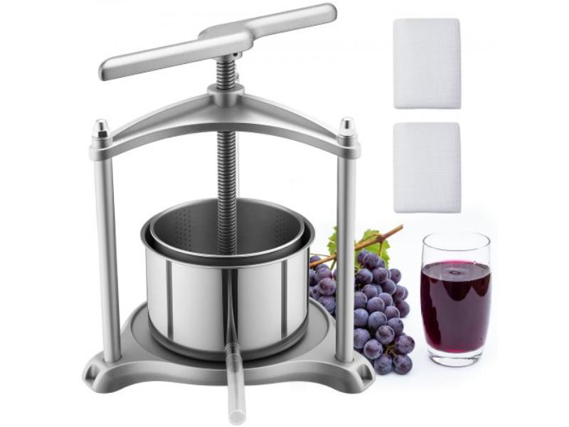 Fruit Wine Press 0.8 gal Stainless Steel Manual Juice Maker with T-Shaped Handle for Apple-Grape-Orange-Berry - Cheese Tincture Herbal Press