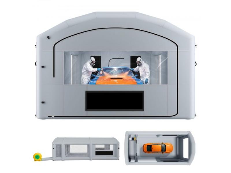 CQSPQFYGJF28BHFTG001V1 Inflatable Paint Booth - 28 x 15 x 10 ft. - Portable Spray Booth - 750W & 950W Blowers - Large Filter Cotton - Gray