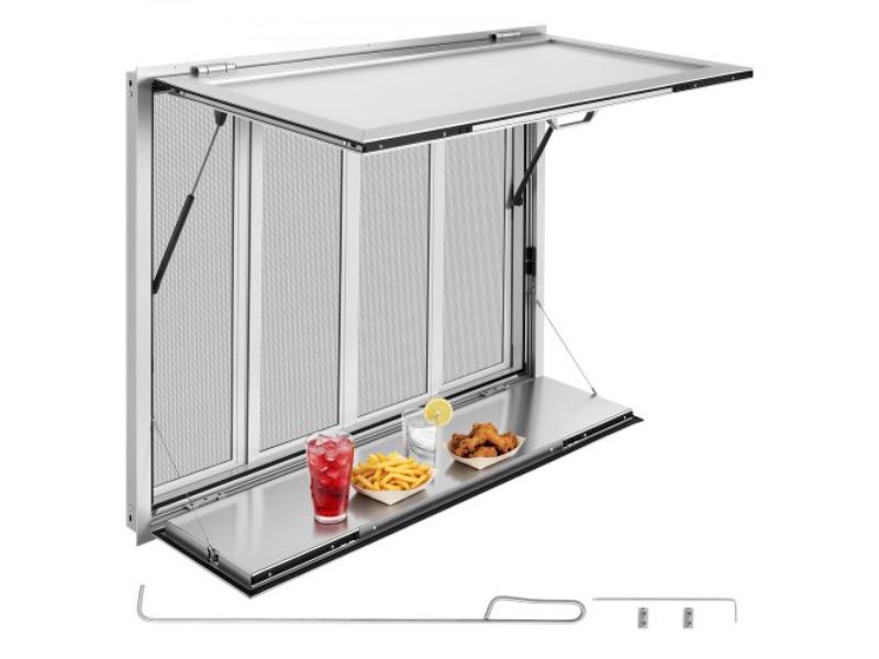 Concession Window Folding Shelf - 48 x 36 in. Aluminum Alloy Service Window for Food Truck - Up to 85 Degrees with 4 Sliding Windows