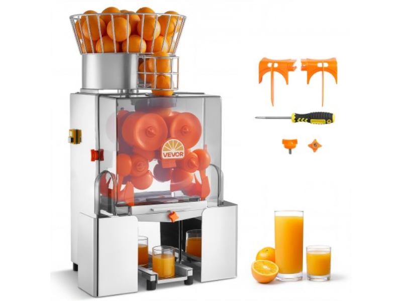 Commercial Orange Juicer Machine - 120W Electric Automatic Squeezer for 20 per Minute - Stainless Steel with Peel Collecting Bucket & PC Cover