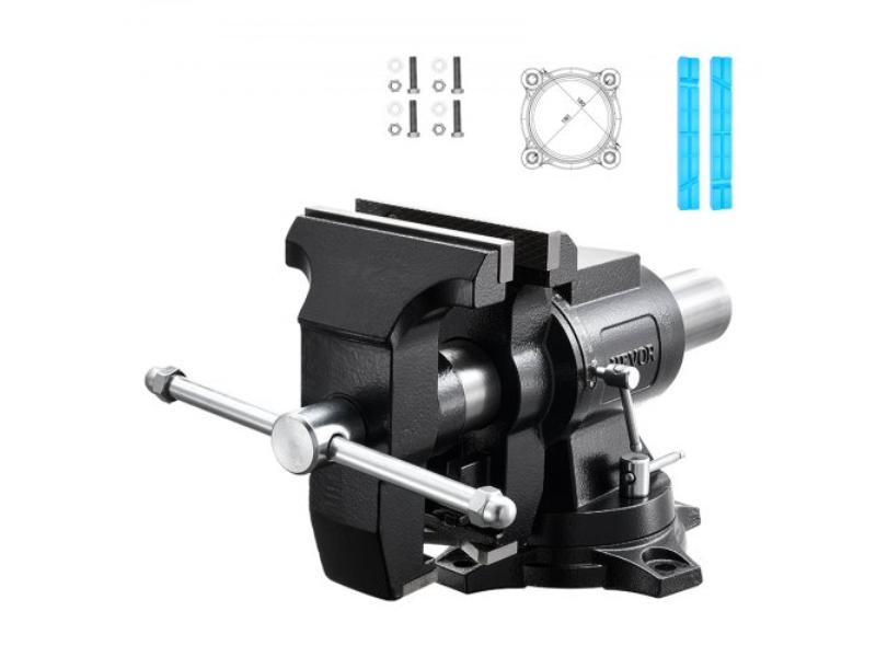 Heavy Duty Bench Vise - 5.5 in. Jaw Width - Double Swivel Rotating Multi-Purpose Bench Vise - 2.76 in. Throat Depth - 5 in. Max Jaw Opening