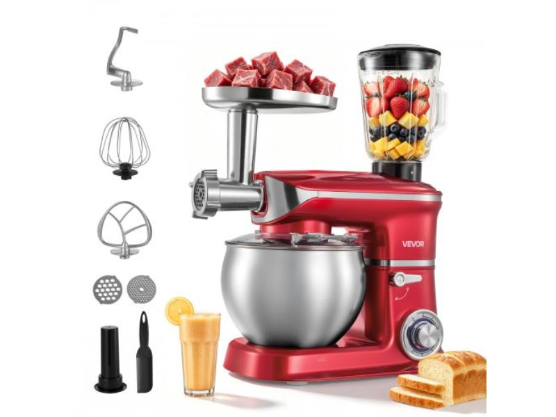 VEVOR 6.3 Qt 3-in-1 Tilt Head Stand Mixer 400W Electric Dough Mixer, Multifunctional Food Kitchen Mixer with Stainless Steel Bowl, Meat Grinder and...
