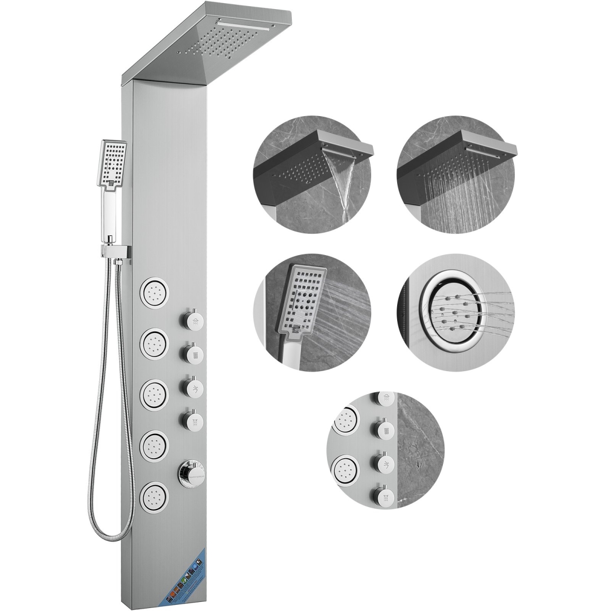 Picture of Vevor FTYS4CS2MSDPNYC1QV0 Stainless Steel Wall-Mounted Shower Panel Set